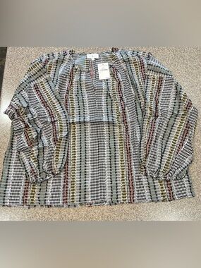 Lou & Grey-Women’s Long Sleeve Plaid Patchwork V-Neck Blouse, Size XL, NWT!